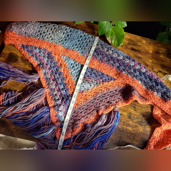 NWT* Handmade wrap scarf💜 MarpleMade Designs,  the Mix Up scarf, denim/orange - Picture 8 of 11